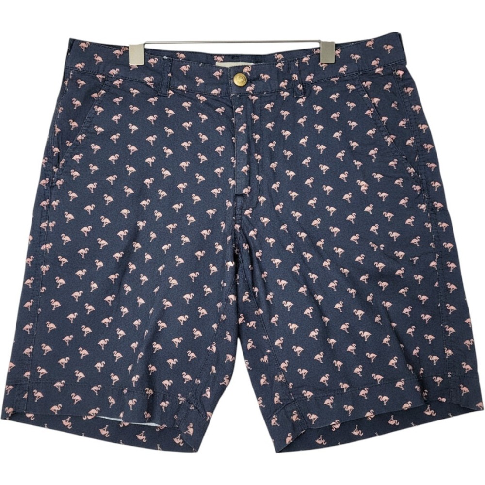 Tackle & Tides Mens Navy Blue Flamingo Chino Shorts Pink Bird Tropical Summer 34